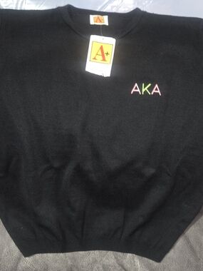 ALPHA KAPPA ALPHA -AKA- Embroidered Black Sweater, Size XL